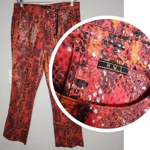 NWT R.V.T. Coated Reptile Orange Red Bootcut Jeans Vintage Size 22